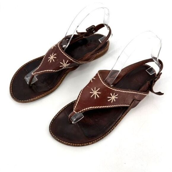 Vintage 90s Ann Taylor Womens Leather Embroidered Slingback Sandals Brown Size 9 - Picture 5 of 10